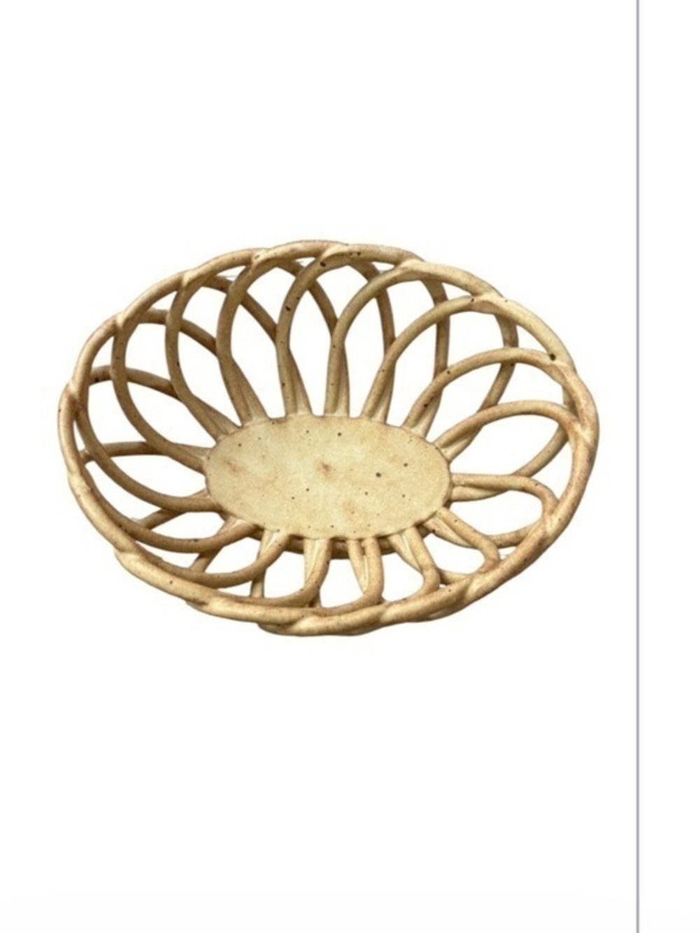Vintage Studio Pottery Woven Lattice Bowl / Pedestal Dish – Rustic Stoneware